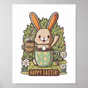 Happy Oaster Bunny Floral Egg Jagen Kaffee Lover Poster