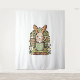 Happy Oaster Bunny Floral Egg Jagen Kaffee Lover Wandteppich