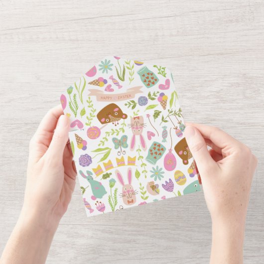 Happy Oaster Bunny Floral Pattern All In One Einladung (Eröffnung)