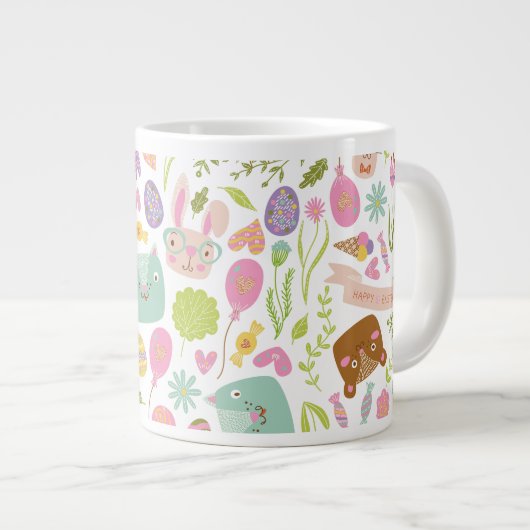 Happy Oaster Bunny Floral Pattern Jumbo-Tasse (Vorderseite Rechts)
