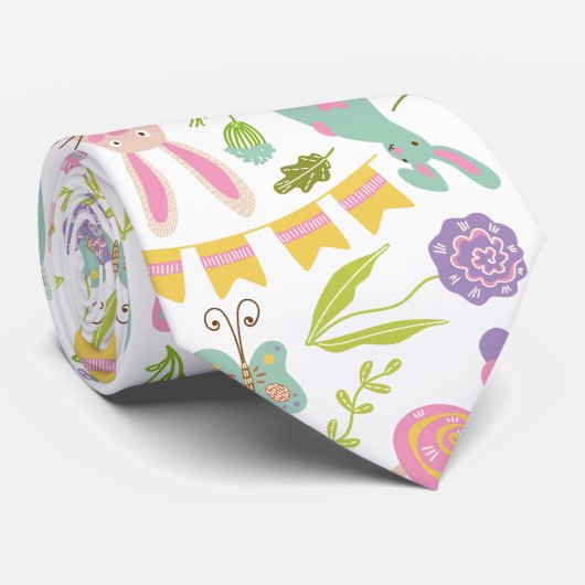 Happy Oaster Bunny Floral Pattern Krawatte (Gerollt)