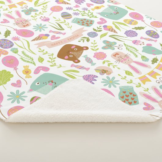Happy Oaster Bunny Floral Pattern Sherpadecke (3/4)