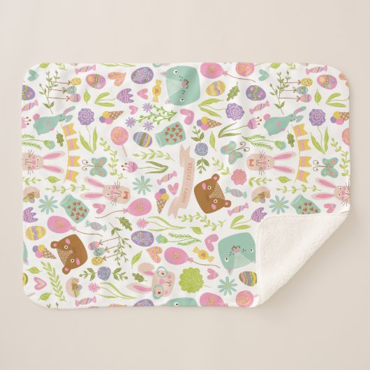 Happy Oaster Bunny Floral Pattern Sherpadecke (Vorderseite (Horizontal))