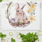 Happy Oaster Bunny Floral Wreath Küchentuch (Gefaltet)
