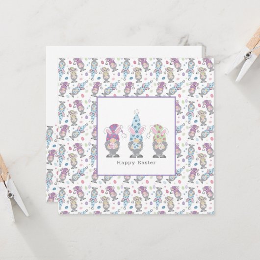 Happy Oaster Bunny Gnomes Karte (Vorderseite/Rückseite Beispiel)