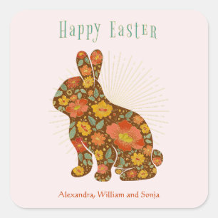 Happy Oaster Bunny Gold Personalisiert Quadratischer Aufkleber
