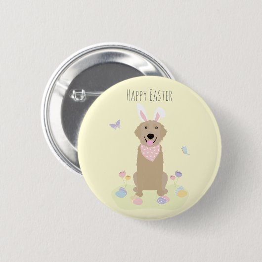 Happy Oaster Bunny Golden Retriever Button (Vorne & Hinten)