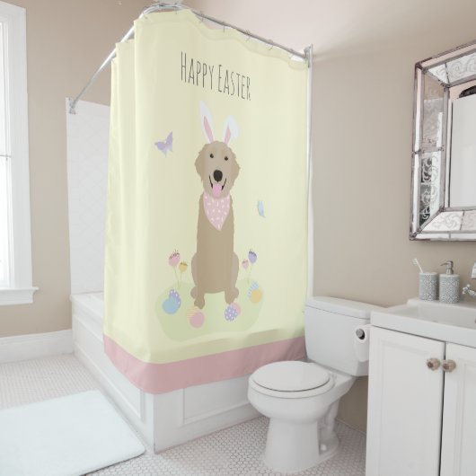 Happy Oaster Bunny Golden Retriever Duschvorhang (Beispiel)