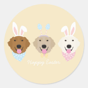 Happy Oaster Bunny Golden Retriever Runder Aufkleber