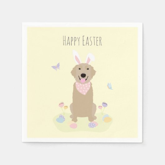 Happy Oaster Bunny Golden Retriever Serviette (Vorderseite)