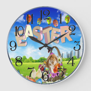 Happy Oaster Bunny Große Wanduhr