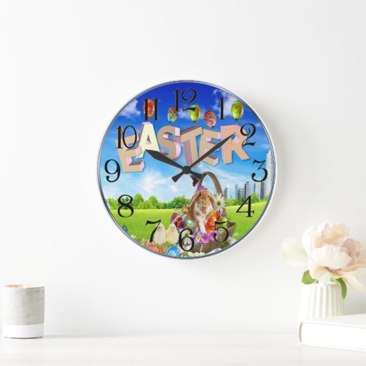 Happy Oaster Bunny Große Wanduhr (Zuhause)