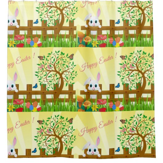 Happy Oaster Bunny Illustration Duschvorhang (Vorderseite)
