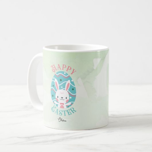 Happy Oaster Bunny In Ei mit Namen Kaffeetasse (Vorderseite Links)
