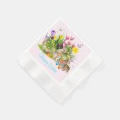 Happy Oaster Bunny in Garden Pink Paper Napkin Serviette (Ecke)