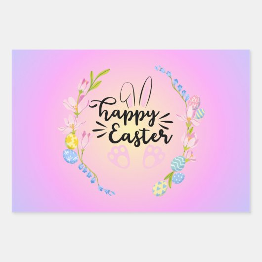 Happy Oaster Bunny Kontur Hübsch Pastel Geschenkpapier Set (Vorderseite)