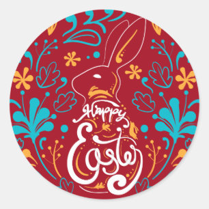 Happy Oaster Bunny, Künstlerisch Abstrakte Blüte, Runder Aufkleber