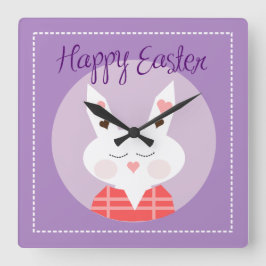 Happy Oaster Bunny Lila Quadratische Wanduhr