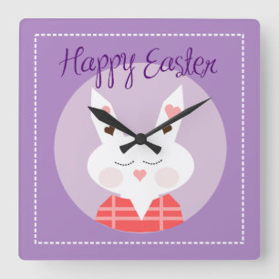 Happy Oaster Bunny Lila Quadratische Wanduhr