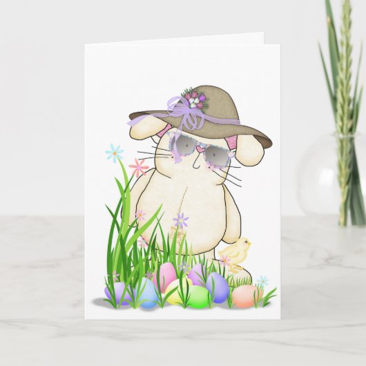 Happy Oaster Bunny mit Bonnet Feiertagskarte (Vorderseite)