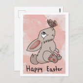 Happy Oaster Bunny mit Butterfly Postkarte (Vorne/Hinten)