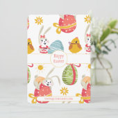 Happy Oaster Bunny mit Ostereiern Feiertagskarte (Stehend Vorderseite)