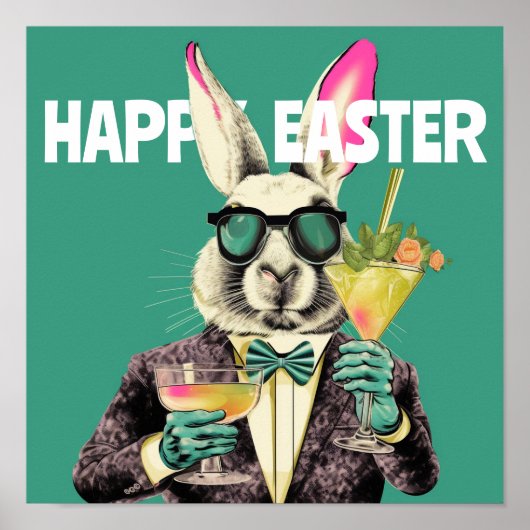 Happy Oaster Bunny mit Sonnenbrille Cocktails Funn Poster (Vorne)