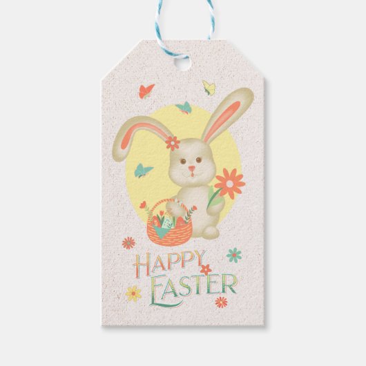 Happy Oaster Bunny Niedlich Personalisiert Geschenkanhänger (Vorderseite)