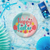 Happy Oaster Bunny Oars Pink Blue Eggs Pappteller (Party)