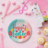 Happy Oaster Bunny Oars Pink Blue Eggs Pappteller (Party)