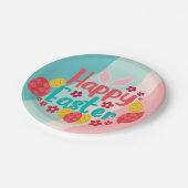 Happy Oaster Bunny Oars Pink Blue Eggs Pappteller (Schrägansicht)