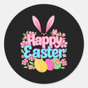 Happy Oaster Bunny Oaster Outfit Egg Nest Blume R Runder Aufkleber