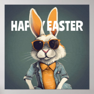 Happy Oaster Bunny Orange Sonnenbrille Funny Poster