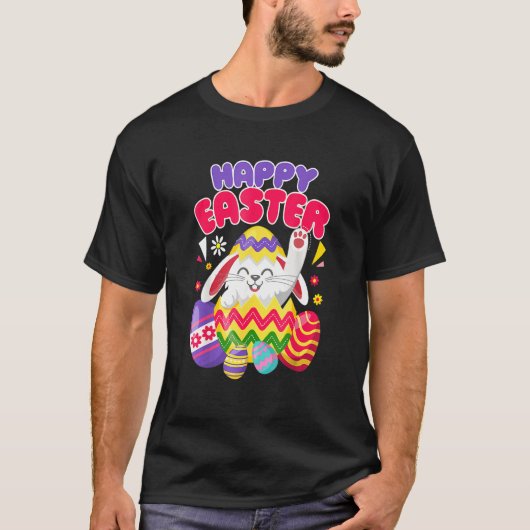 Happy Oaster Bunny Ostereier T-Shirt (Vorderseite)