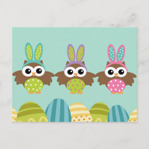 Happy Oaster Bunny Owls Feiertagspostkarte