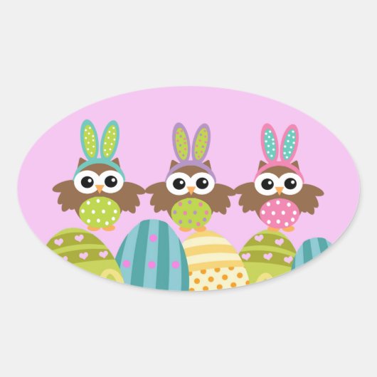 Happy Oaster Bunny Owls Ovaler Aufkleber (Vorderseite)