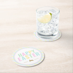 Happy Oaster Bunny Pastel Strip Runder Pappuntersetzer