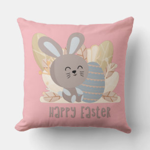 Happy Oaster Bunny Peach Polka Dot Pillow Kissen