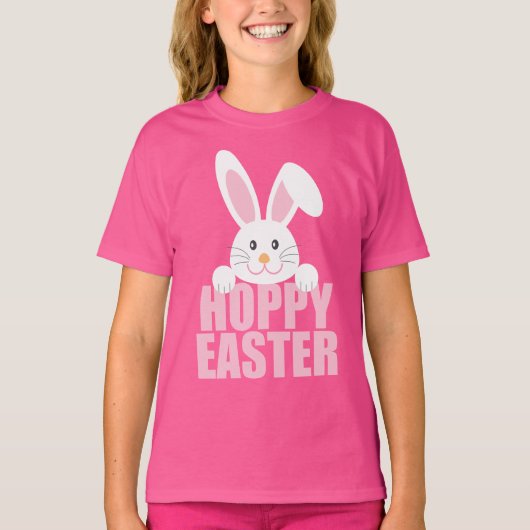 Happy Oaster Bunny Pun Niedlich Pink Girls T-Shirt (Vorderseite)
