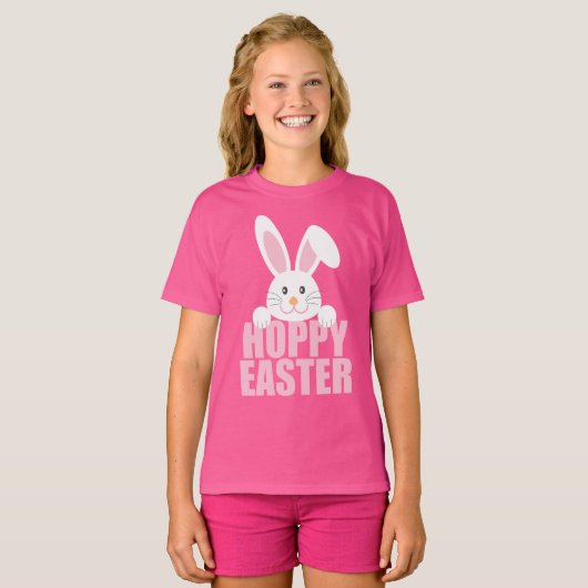 Happy Oaster Bunny Pun Niedlich Pink Girls T-Shirt (Vorne ganz)