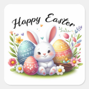 Happy Oaster Bunny Quadratischer Aufkleber