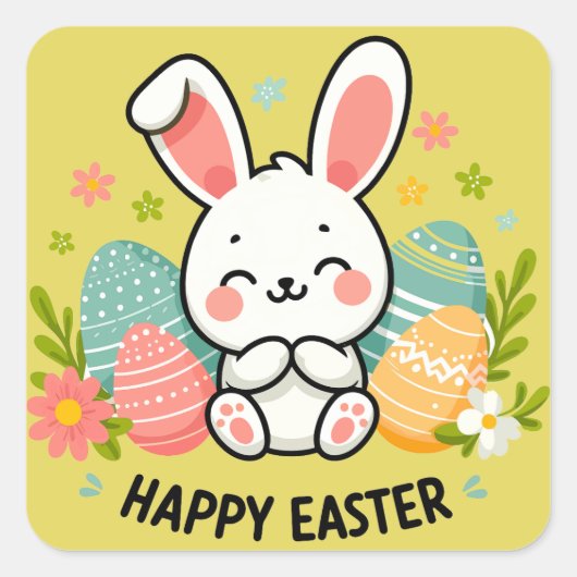 Happy Oaster Bunny Quadratischer Aufkleber (Vorderseite)