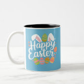 Happy Oaster Bunny Rabbit Egg Holiday Zweifarbige Tasse (Links)
