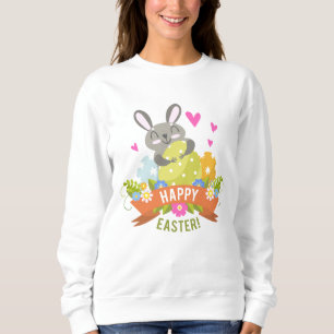 Happy Oaster Bunny Rabbit Eggs Floral   Urlaub Sweatshirt