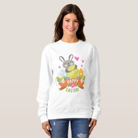 Happy Oaster Bunny Rabbit Eggs Floral | Urlaub Sweatshirt (Vorne ganz)