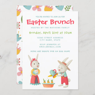 Happy Oaster Bunny Rabbit Floral Brunch Einladung