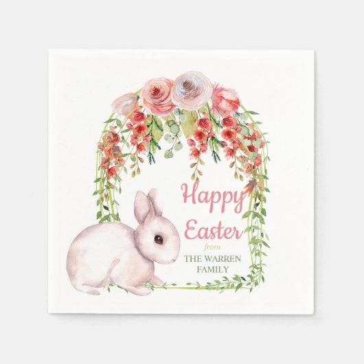 Happy Oaster Bunny Rabbit Floral Frame Serviette (Vorderseite)
