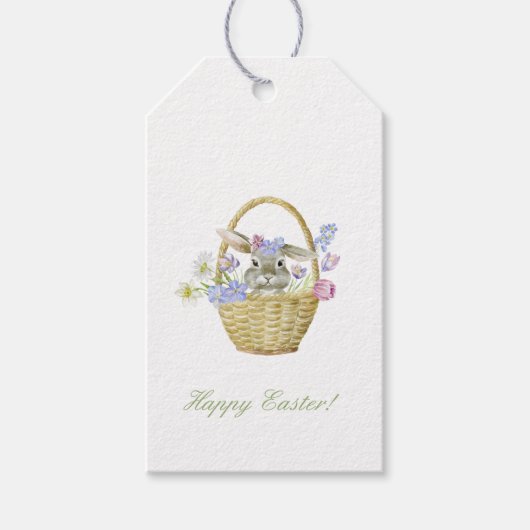 Happy Oaster Bunny Rabbit in einem Korb Frühjahr Geschenkanhänger (Vorderseite)
