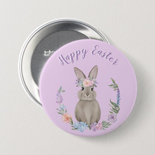 Happy Oaster Bunny Rabbit und Blume Button (Vorne & Hinten)