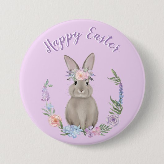 Happy Oaster Bunny Rabbit und Blume Button (Vorderseite)